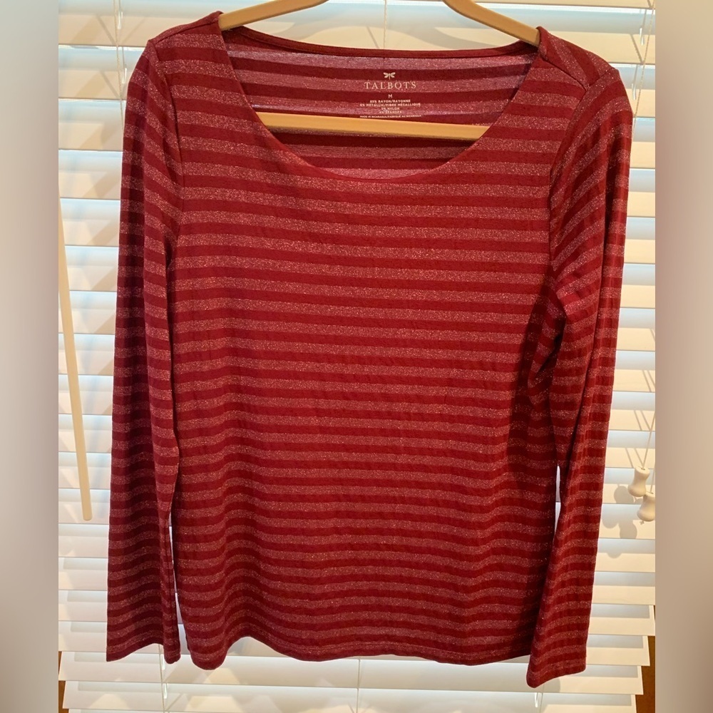Talbots Burgundy Striped Shimmery Long Sleeve Top Size Medium